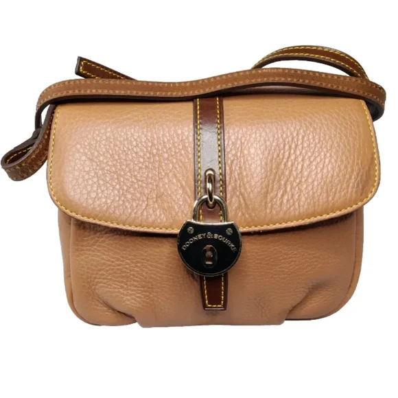 Dooney & Bourke Samba Pebbled Leather Flap Crossbody Bag Brown Small Retail $238